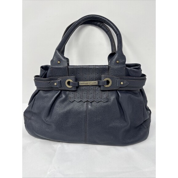 Adrienne Vittadini Black Leather Double Handle Shoulder Handbag Purse Hobo - Picture 1 of 9